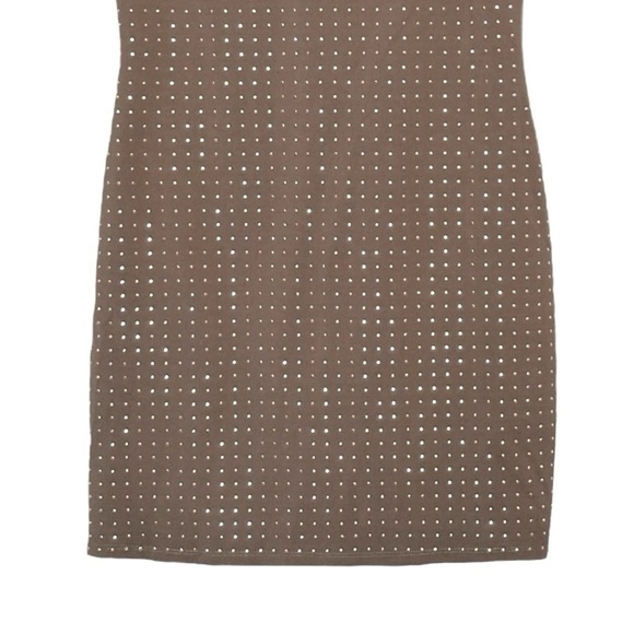 Esley Mini Bodycon Dress Size M NWT Taupe Gold Studded Sleeveless Party Rocker - Picture 6 of 8